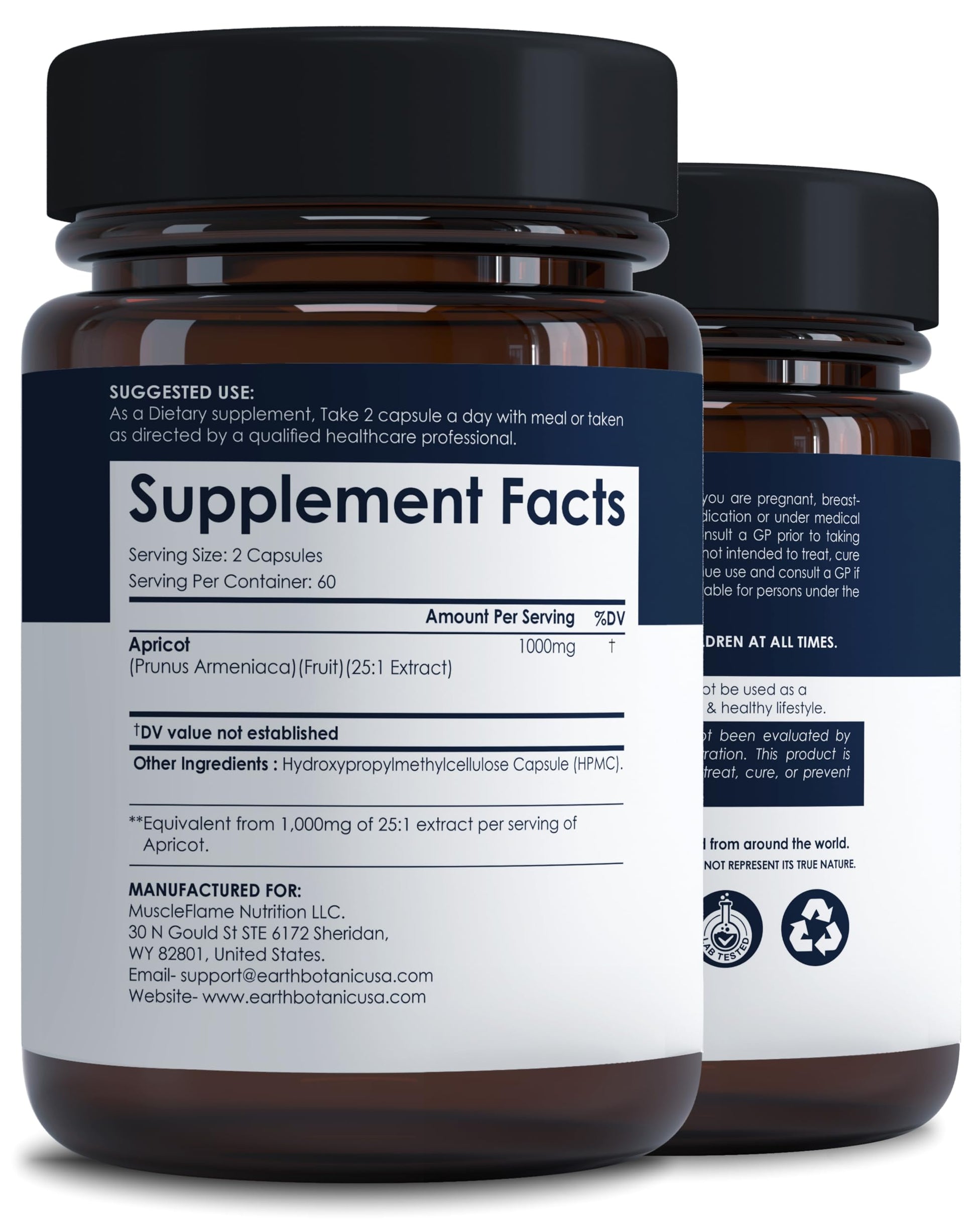 Earth BOTANIC Organic Apricot Extract, 1000 mg 120 Veggie Capsules (Vegan, Non-GMO) Herbal Supplements Earth BOTANIC OrganicBuy Supplements Australia
