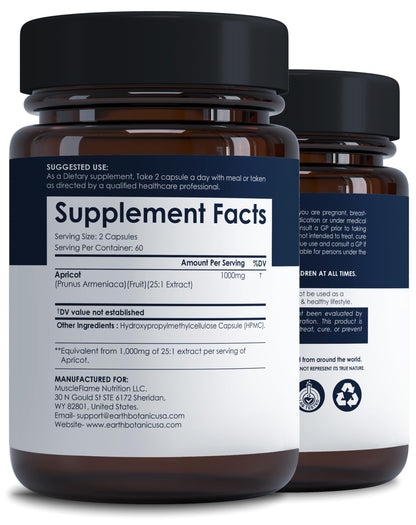 Earth BOTANIC Organic Apricot Extract, 1000 mg 120 Veggie Capsules (Vegan, Non-GMO) Herbal Supplements Earth BOTANIC OrganicBuy Supplements Australia