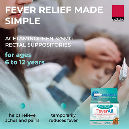 Feverall Children Acetaminophen Suppositories 6 Rectal Suppositories 325mg Each Pain Reliever/Fever Reducer. Paraben Free, No Artificial Colors or Other preservatives. Ages 6-12 Years FeverallBuy Supplements Australia
