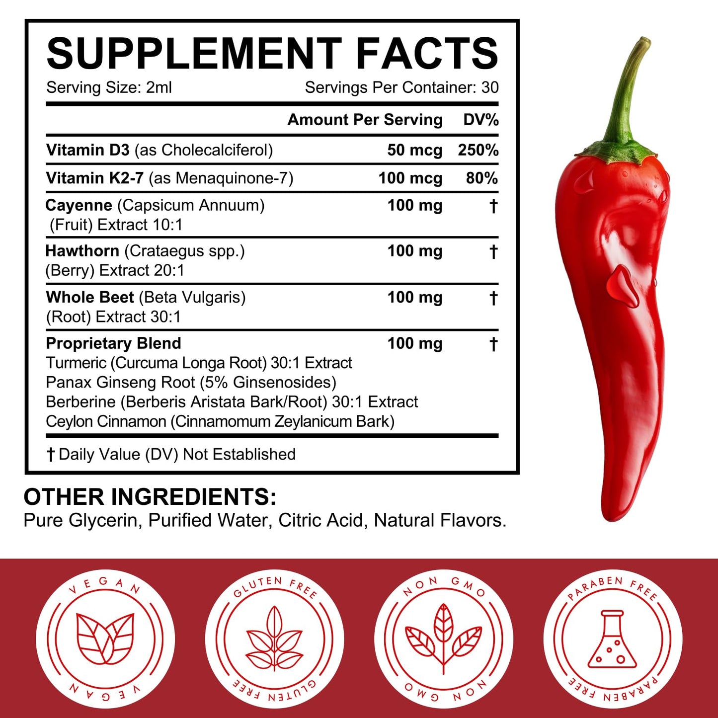 Cayenne Pepper Drops Supplement Liquid, Blend of Hawthorn Berry, Beetroot, Turmeric, VIT K2+D3, Daily Health Boost (2oz) REVIGLAM buy supplements Au