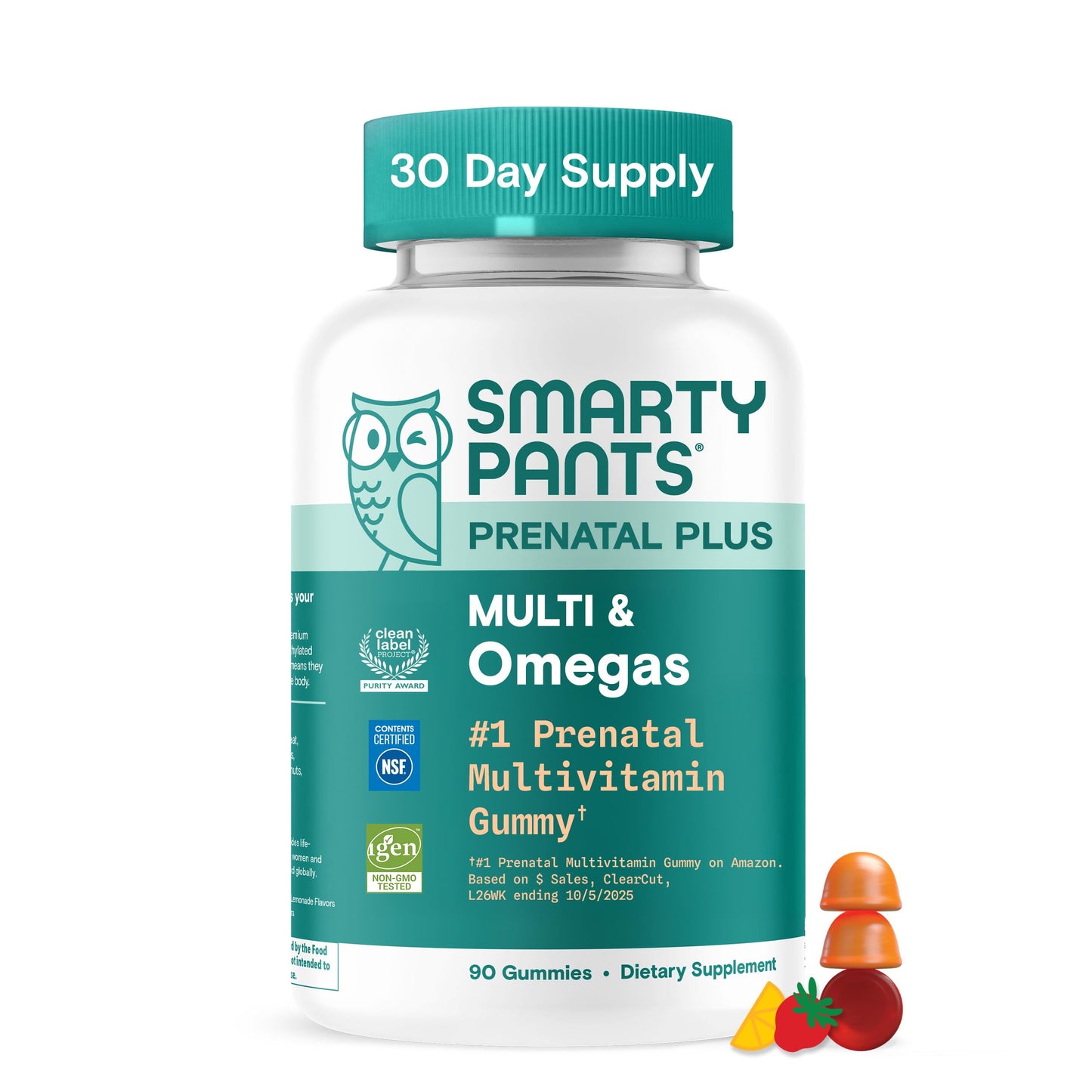 SmartyPants Prenatal Multivitamin Gummies with Omega 3 DHA/EPA, Methylfolate, Biotin, Vitamins D3, C, B12, B6, A, K, and Zinc, Gluten Free, Clean Label