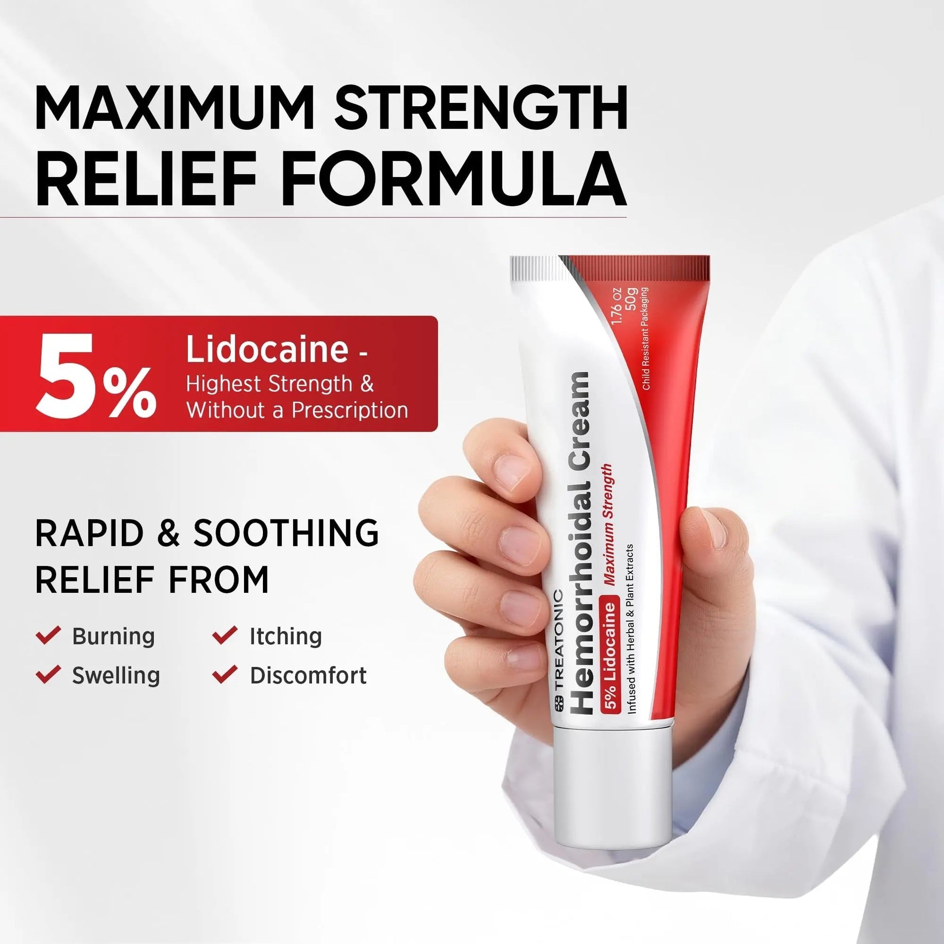 Treatonic Hemorrhoid Treatment Cream: 5% Lidocaine Hemorrhoid Cream for Numbing Relief of Pain, Burning, Itching, Discomfort, & Swelling - Fissure & Hemorrhoids - 1.76 oz TreatonicBuy Supplements Australia