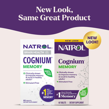 Natrol Cognium Memory, Brain Health Supplements for Adults, Brain Memory Supplements, Enhances Mental Agility in Healthy Adults,