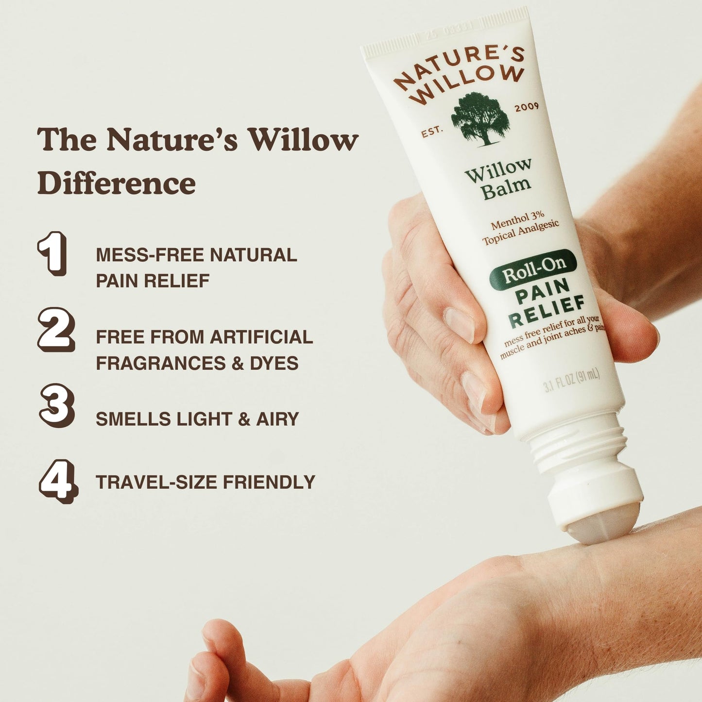NEW Nature's Willow ROLL-ON Pain Relief | Fast-Acting, No-Mess Relief for Back, Neck, Knees & Joints | Willow Bark & Menthol | Clean, Fresh Scent | No Dyes or Artificial Fragrance | 3.1 fl oz | 3-Pack Nature's WillowBuy Supplements Australia