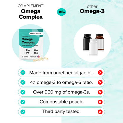 Vegan Omega 3 Supplement- 960mg Omega-3 Fatty Acids, DHA, EPA, SDA, ALA Supplement - Immune Support- 30 Servings, 60 Liquid Capsules ComplementBuy Supplements Australia