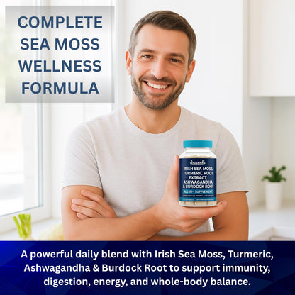 Droppels Irish Sea Moss Capsules with Turmeric Root, Ashwagandha, Black Pepper & Burdock Root – Natural Mineral Blend for Immune, Digestion, Joint & Energy Support – Vegan, Non-GMO – 60 Capsules Droppels buy supplements Au