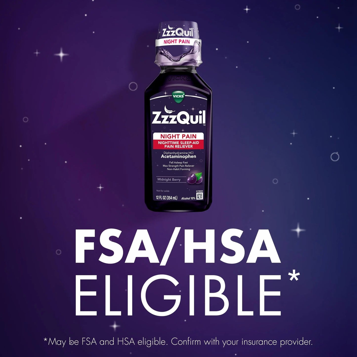 ZzzQuil Liquid, Max Strength Pain Reliever, Nighttime Sleep Aid Liquid, Acetaminophen 1000mg, Diphenhydramine 50mg HCI, Non-Habit Forming, Midnight Berry Flavored, 2 Pack, 24 FL OZ ZzzQuilBuy Supplements Australia