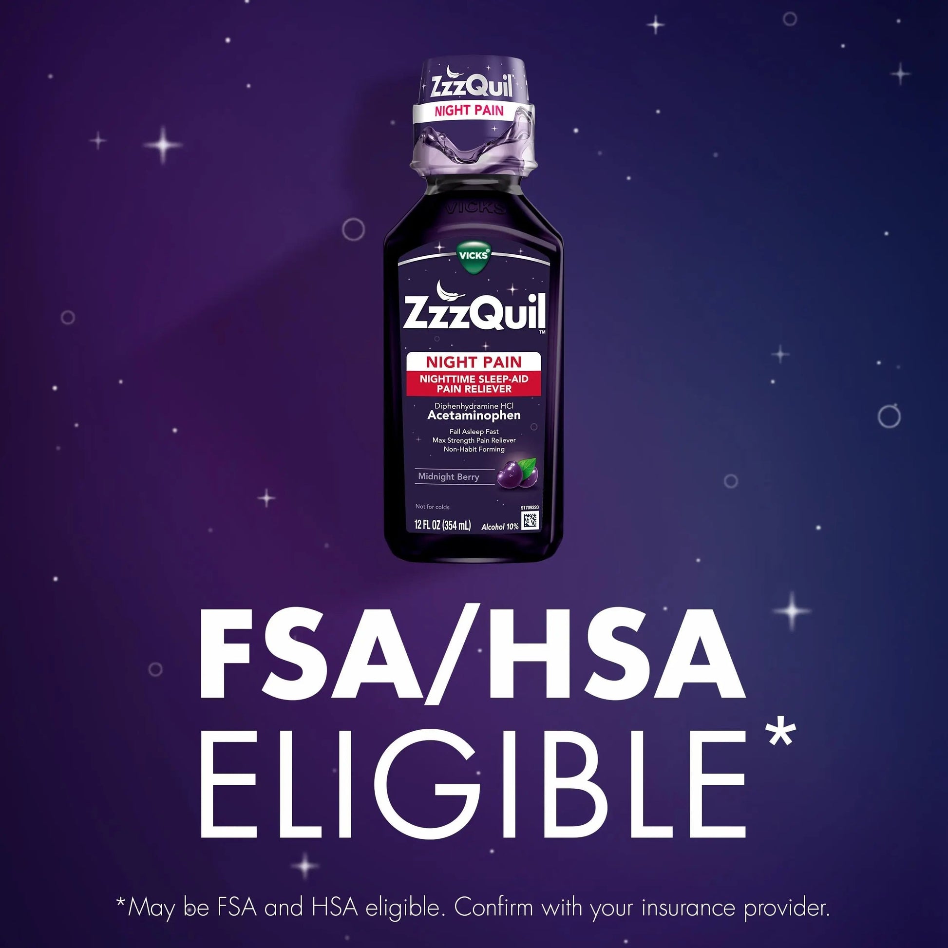 ZzzQuil Liquid, Max Strength Pain Reliever, Nighttime Sleep Aid Liquid, Acetaminophen 1000mg, Diphenhydramine 50mg HCI, Non-Habit Forming, Midnight Berry Flavored, 2 Pack, 24 FL OZ ZzzQuilBuy Supplements Australia