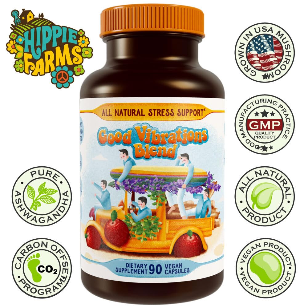 Hippie Farms Stress, Mood, Energy Support - Ashwagandha Root, Lion's Mane & More - Good Vibrations Blend Hippie FarmsBuy Supplements Australia