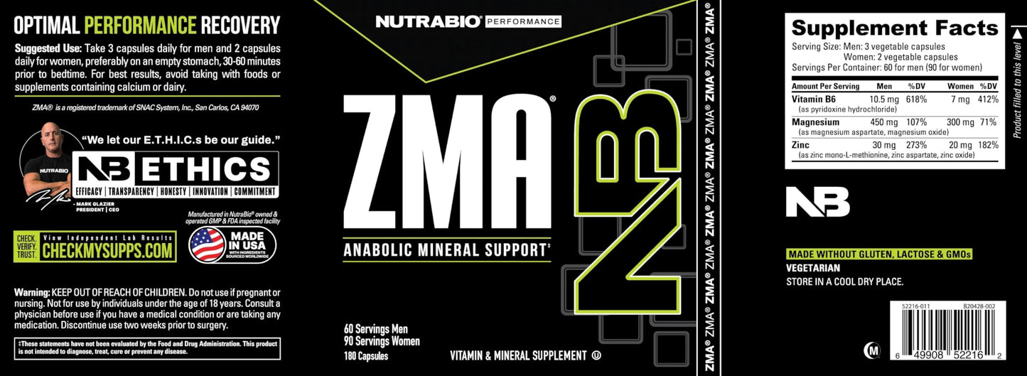 NutraBio ZMA Supplements for Men & Women- Zinc Magnesium Supplements to Support Hormone Levels, Peak Performance, Sleep, Muscle Recovery, Immune Health, 180 Ct. NutraBioBuy Supplements Australia