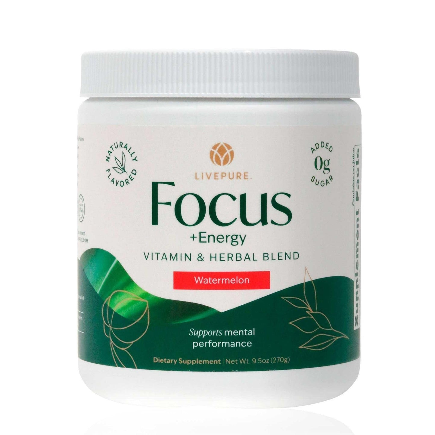 PURE Focus + Energy Tub Drink Mix | Natural Caffeine & Antioxidants from Botanicals | Supports Alertness, Clarity & Energy | Zero Sugar, No Artificial Sweeteners | 9.5 oz | Watermelon Flavor PUREBuy Supplements Australia
