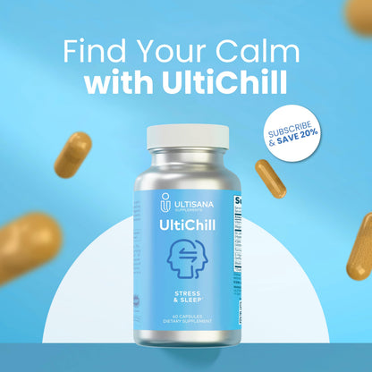 Ultisana UltiChill Stress Relief Supplement, Non-Drowsy | for Enhanced Mood, Immune Booster & Sleep Support | Magnesium Glycinate, Vitamin B6, KSM-66 Ashwagandha, Turmeric & 5-HTP | Non-GMO, 60 Count UltisanaBuy Supplements Australia