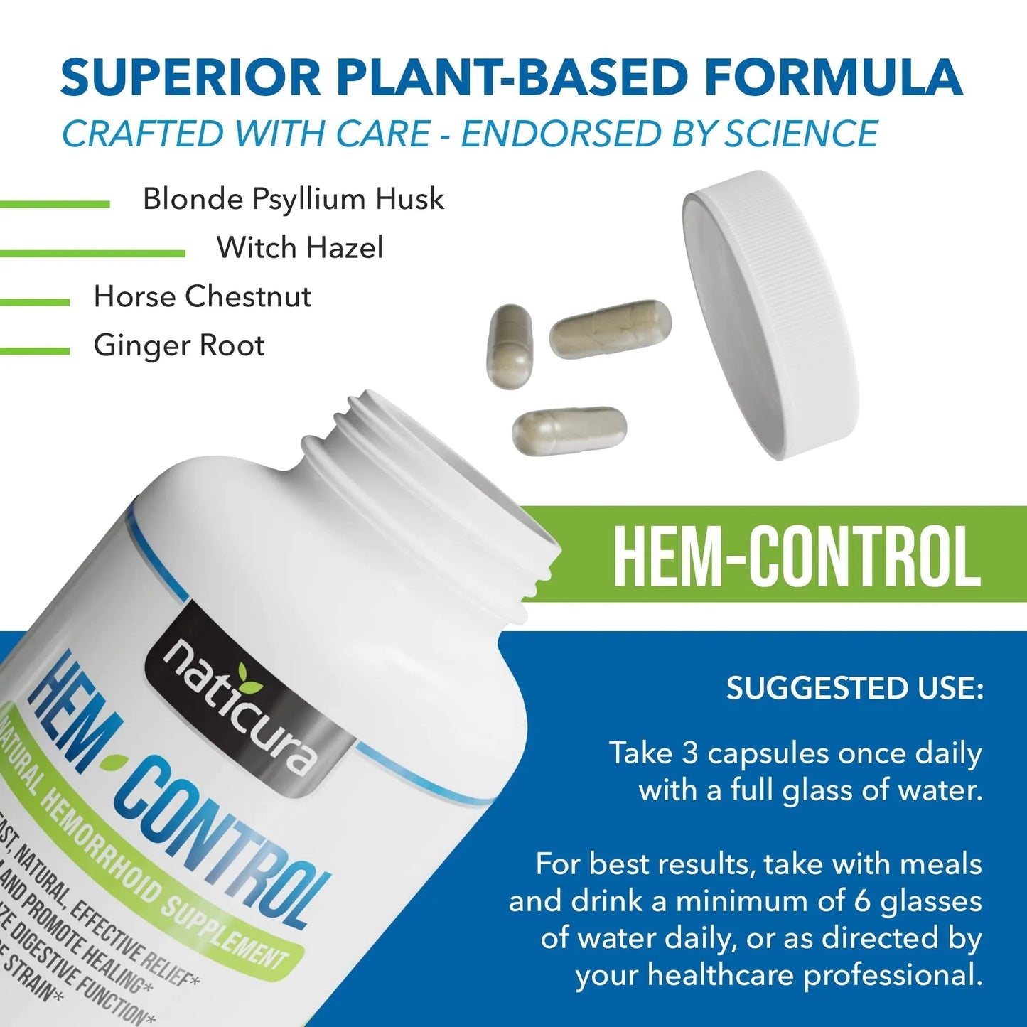 Naticura Hem-Control - Fast Effective Hemorrhoid Treatment Supplement - Powerful Formula to Promote Symptom Relief, Shrinking of Hemorrhoids, Ease Discomfort - 90 Vegan Capsules - Made in USA NaticuraBuy Supplements Australia