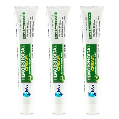 Globe (3 Pack) Hemorrhoid Cream, Relief with Aloe, (1.8 Ounce Tube) Relief from Hemorrhoids, Piles, Itching, Burning, Discomfort, & More GlobeBuy Supplements Australia