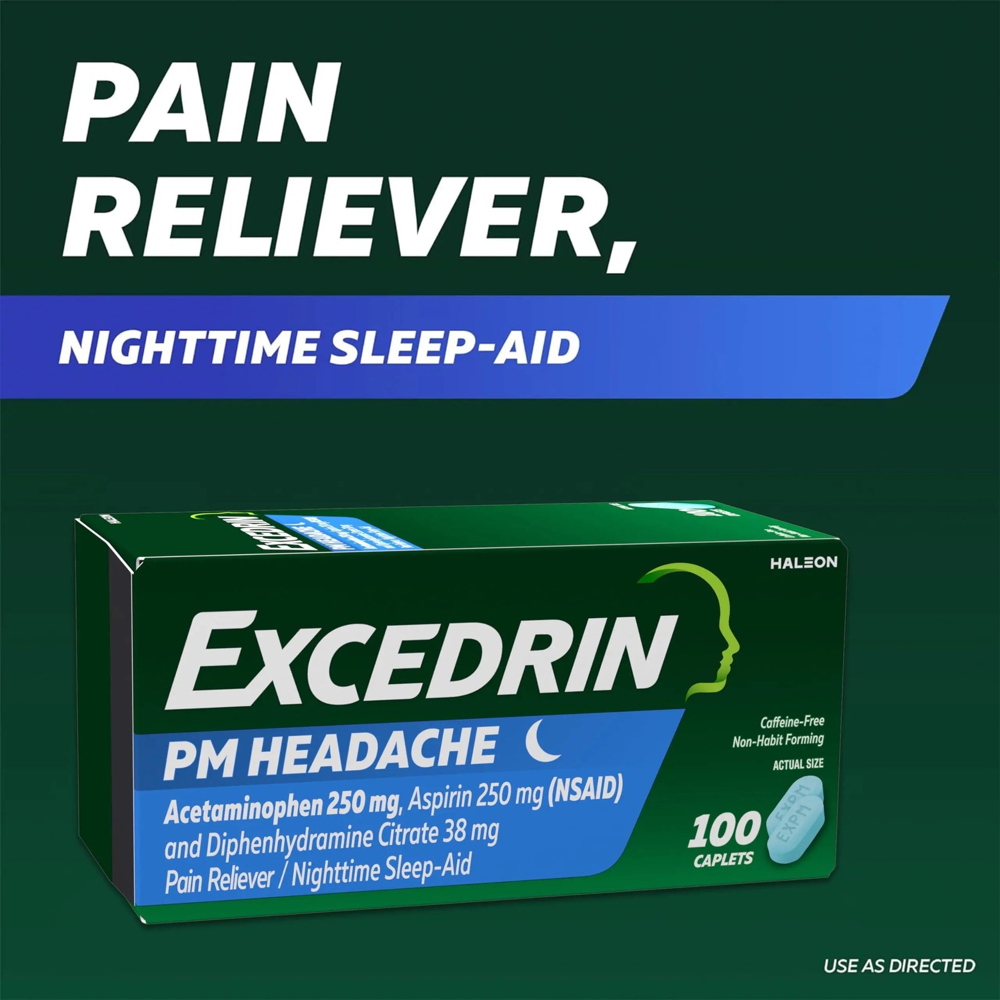 Excedrin PM for Headache Relief, Acetaminophen 250mg, Aspirin 250mg, Diphenhydramine Citrate 38mg, Pain Reliever, Nighttime Sleep-Aid, 24 Count ExcedrinBuy Supplements Australia