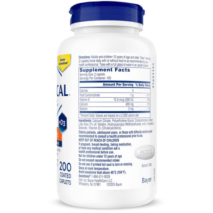 Citracal Petites, 400 mg Calcium Citrate, Easily Absorbed and Highly Soluble with 12.5 mcg