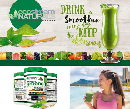 ecostream Naturals Vital First Daily Greens Superfood Powder 50 Whole Super Foods with Spirulina, Chlorella, Flax Seed, Fiber and Enzymes with Organic Greens - 30 Servings ecostream Naturals buy supplements Au