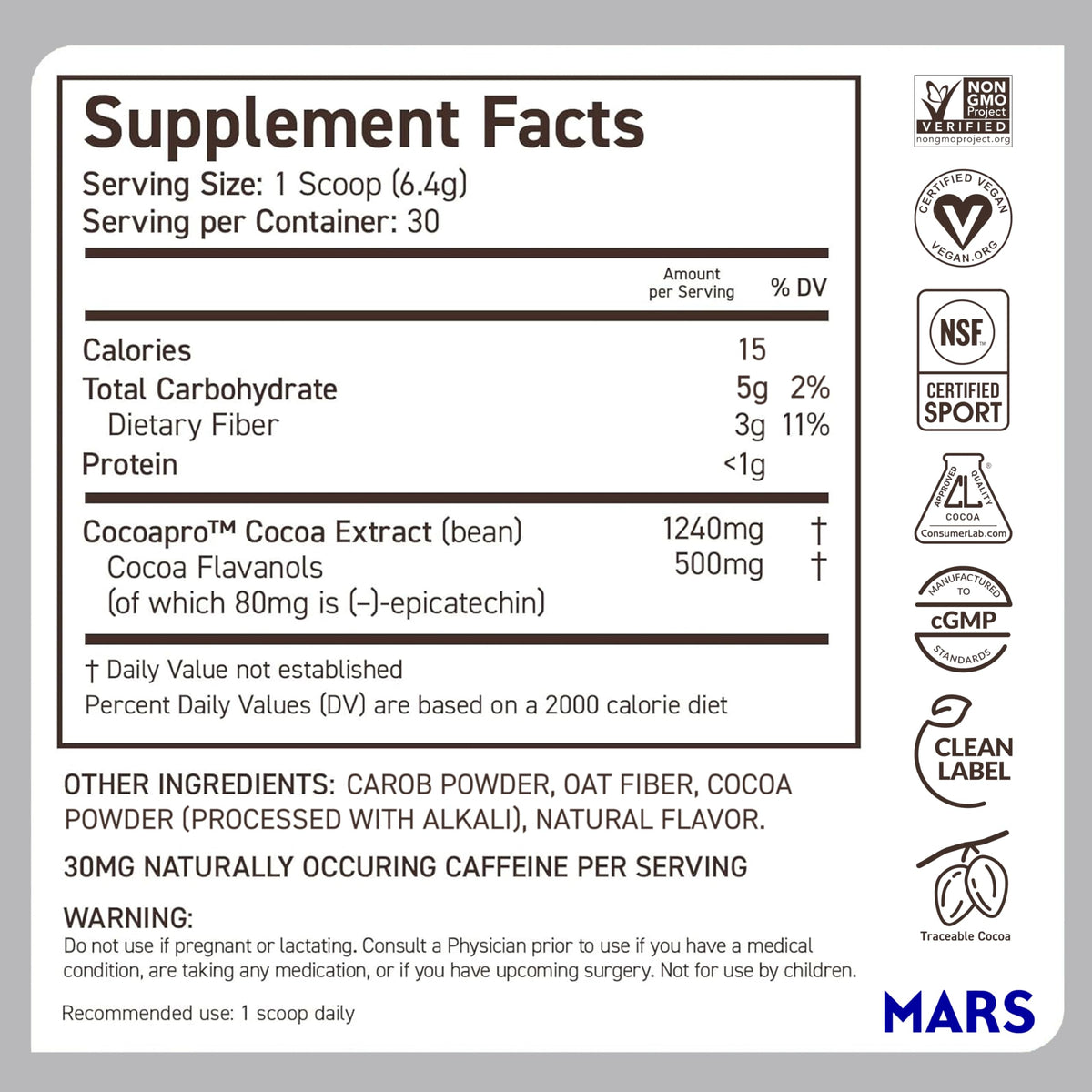 CocoaVia Cocoa Flavanols 500mg – Heart and Brain Support, High Flavanol Cocoa Extract, Boosts Nitric Oxide, Blood Circulation and Memory, Preworkout, Vegan