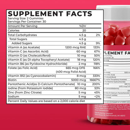 Ollyoo Multivitamin Gummies for Adults | Cherry & Strawberry Flavor | Great Source of Vitamin A & Essential Nutrients | Ollyoo