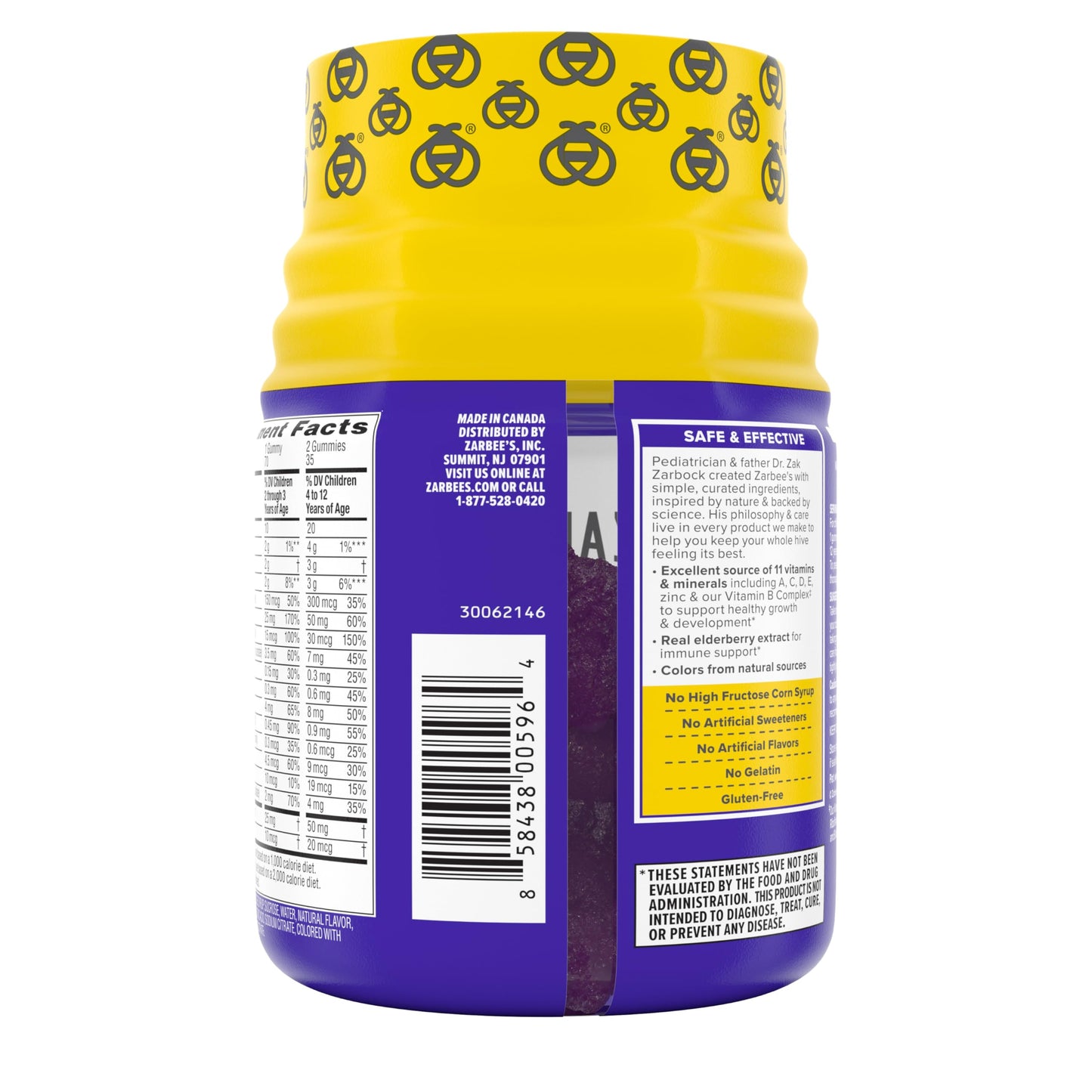 Zarbee’s Complete Kids Multivitamin Gummies + Immune Support, Berry Flavor, Honey-Sweetened, Gluten-Free & Gelatin-Free, Vitamins A, C, D3, E, B6, B12,