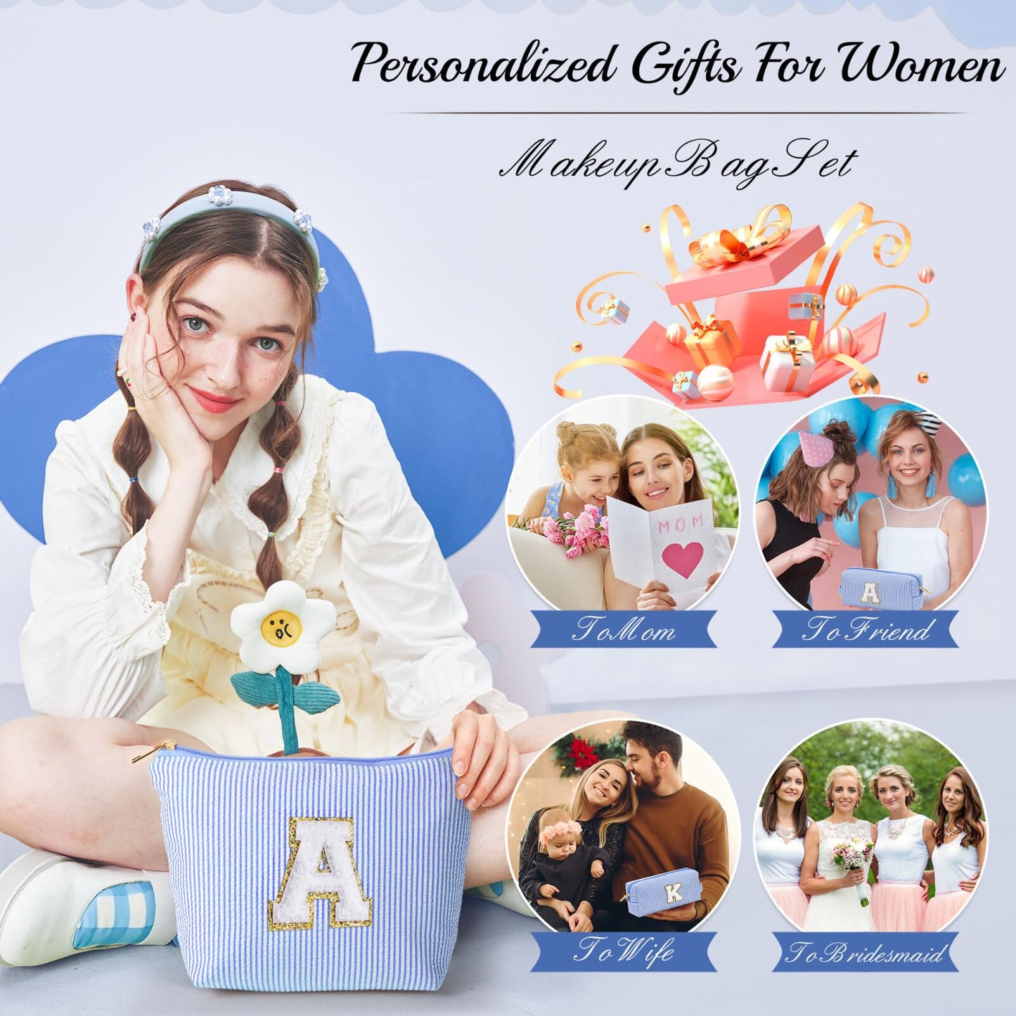 YOOLIFE Birthday Gifts for Teen Girls Kids Initial Makeup Bag | Teen Girl Gift Trendy Stuff | Travel Makeup Bag Toiletry Bags | Gifts for 3 4 5 6 7 8 9 10 11 12 13 Year Old Girl Blue K YOOLIFEBuy Supplements Australia