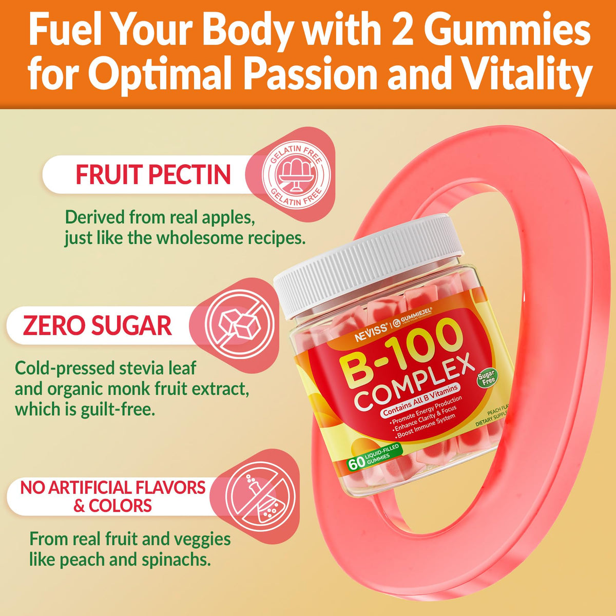 Super Vitamin B Complex Gummies - Methylated B Complex for Women & Men, All B Vitamins, Methyl B12, Methylfolate, Vitamin C, Choline, Inositol, PABA for Energy