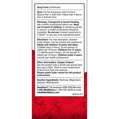 MediNatura T-Relief Pain - Arnica Medication for Naturally Soothing Body Aches - Supports Muscle, Joint & Back Relief - Chewable Tablets - Plant-Based Tablets - Non-Addictive - 100 Count - 2 Pack MediNaturaBuy Supplements Australia