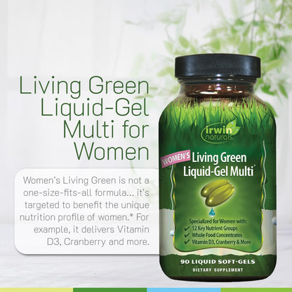 Irwin Naturals Women’s Living Green Liquid-Gel Multi - Whole Food Multivitamin for Women with 70 Nutrients, Omega Oils & Greens Blend - Liquid Soft-Gels with BioPerine® for Absorption - 120 Count Irwin NaturalsBuy Supplements Australia