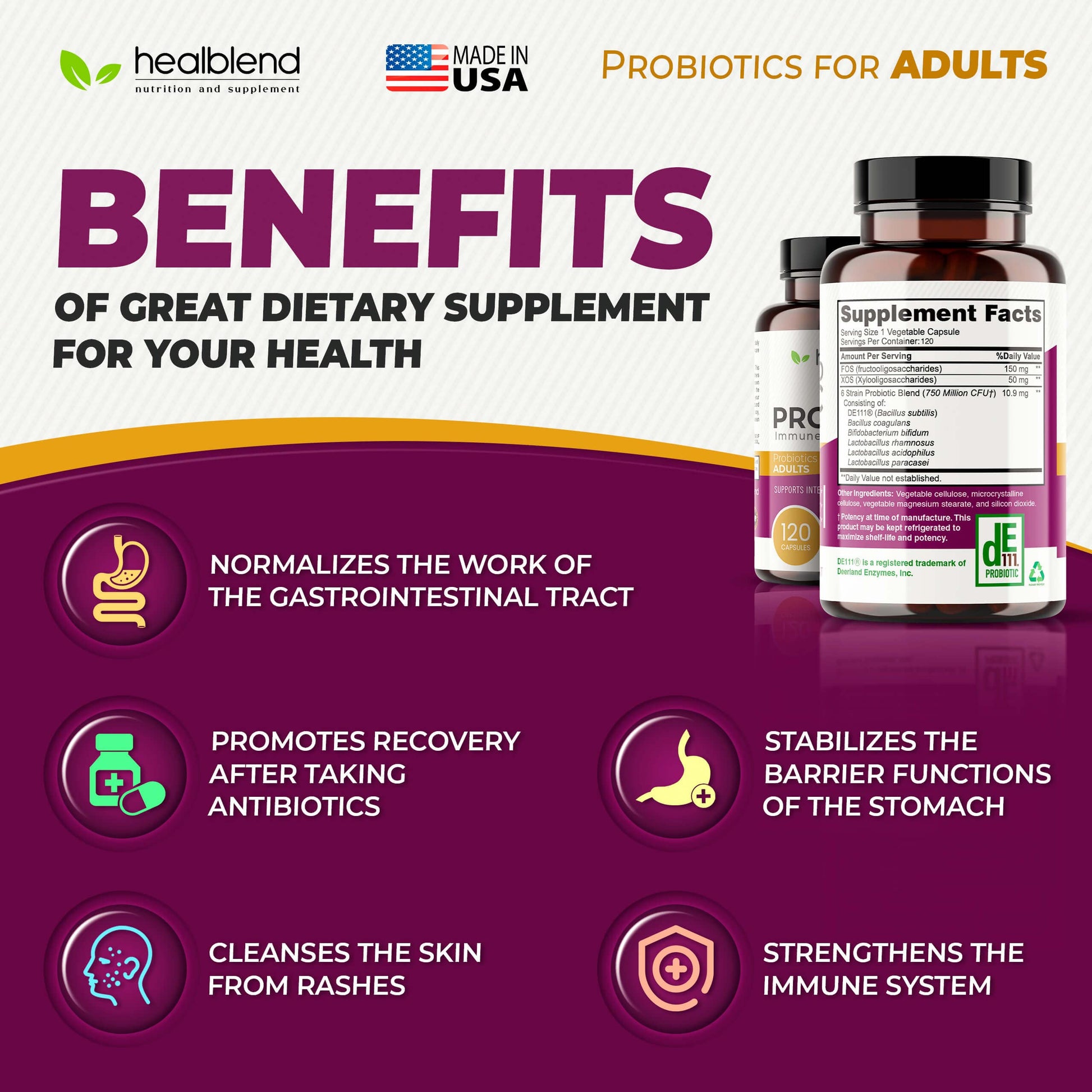 healblend Probiotic Caps Dietary Supplement Capsules, Probiotic for Women and for Men Digestive Health, Immune System Support, Non-GMO, Gluten-Free, 120 Veg Caps healblend buy supplements Au