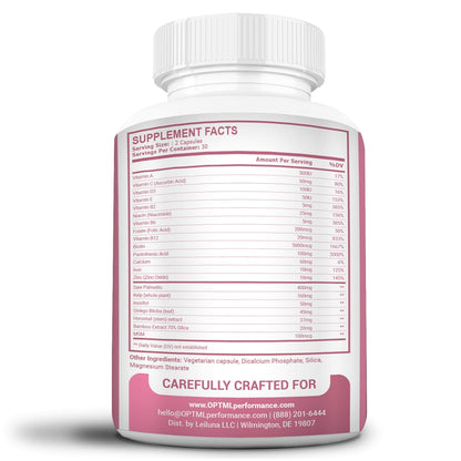 OPTML Hair and Nail Vitamins for Hair Growth and Thickness, Biotin-Infused Hair Pills, Hair Vitamins for Faster Hair Growth and Healthy Nails, for Women and Men, 60 Capsules OPTML buy supplements Au