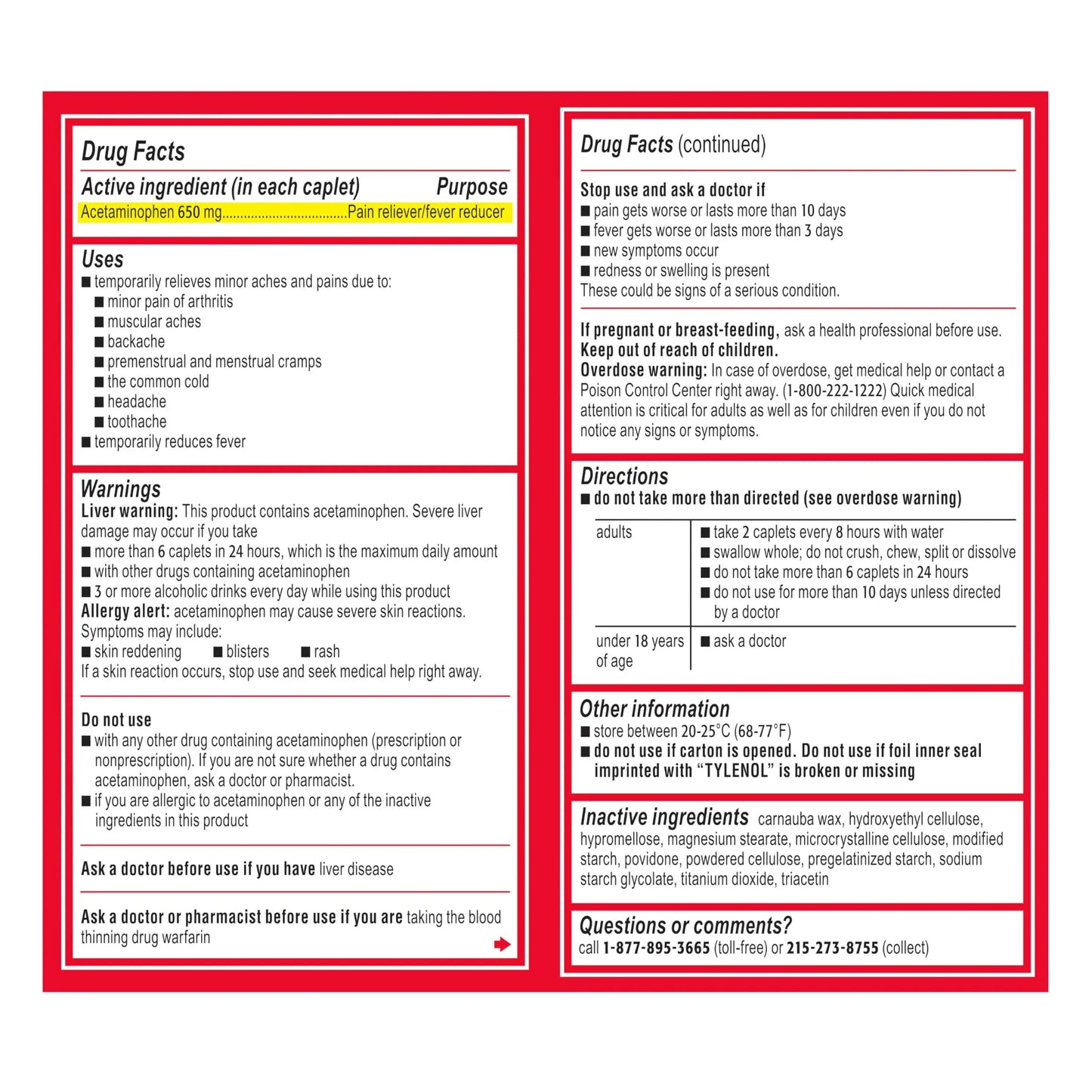 Tylenol Acetaminophen 650 mg Extended Release Caplets, Fast, Strong Pain Relief, 8 Hour Arthritis Pain Relief, Joint Pain Reliever & Fever Reducer, Long-Lasting Relief, Oral Medicine, 225 Count TylenolBuy Supplements Australia