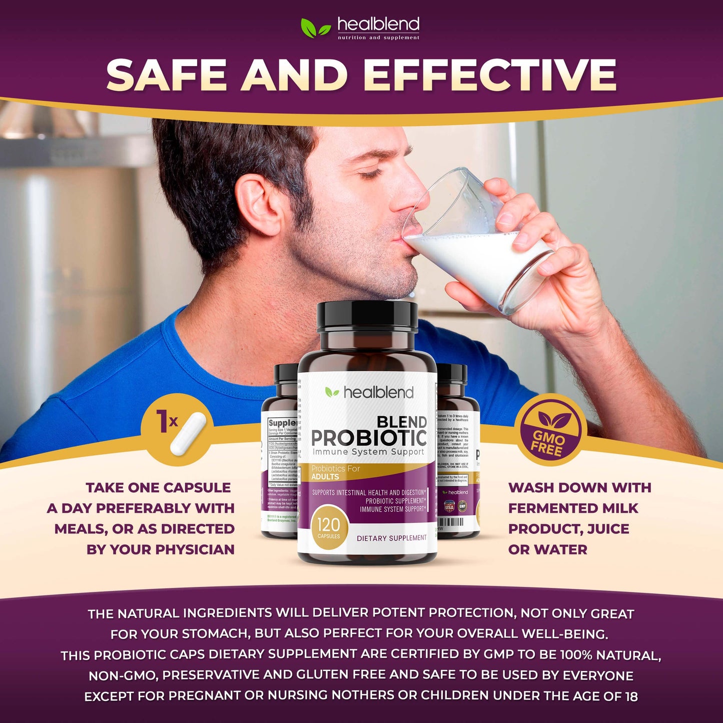 healblend Probiotic Caps Dietary Supplement Capsules, Probiotic for Women and for Men Digestive Health, Immune System Support, Non-GMO, Gluten-Free, 120 Veg Caps healblend buy supplements Au