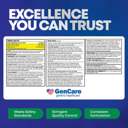 GenCare - Headache Relief Acetaminophen with Aspirin (NSAID) & Caffeine (300 Caplets) Value Pack | Head Pain, Muscle Aches, Back Pain & Body | Generic ExcedrEn Extra Strength GenCareBuy Supplements Australia