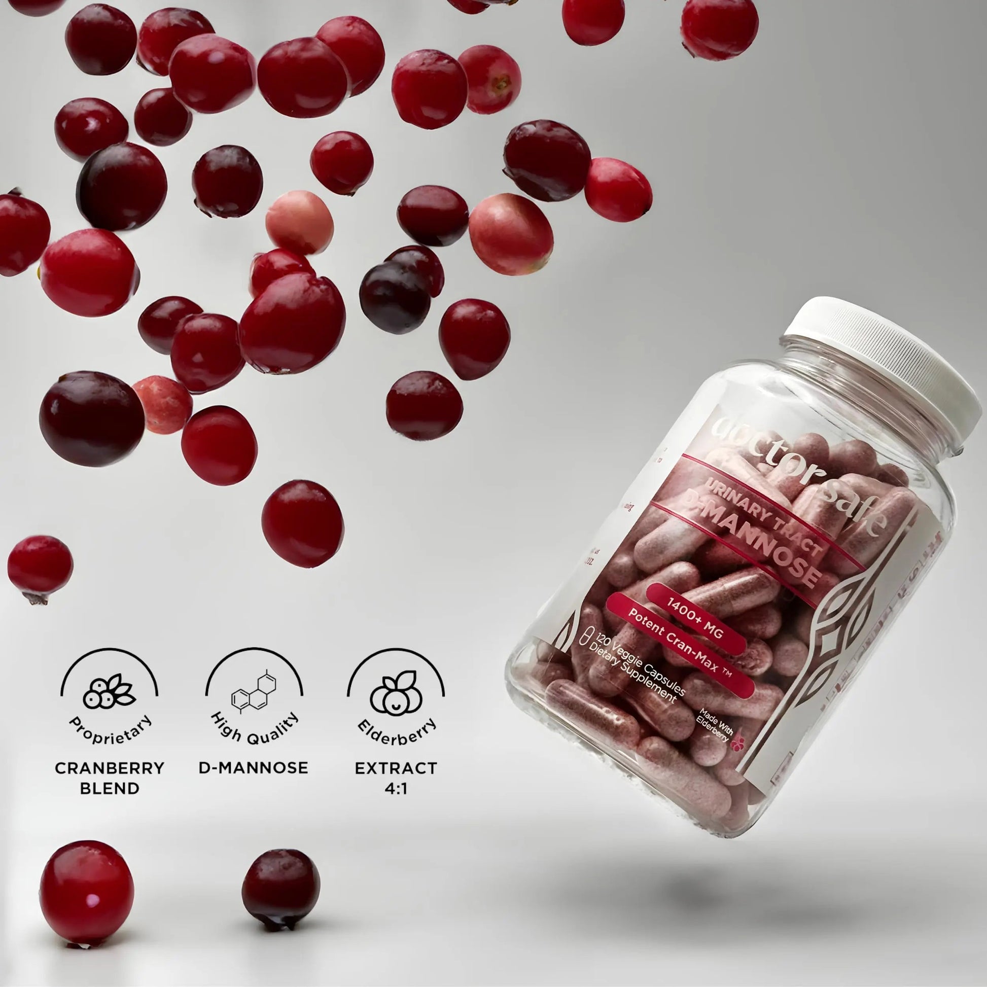 Cranberry Supplement, D-Mannose Capsules Made with Concentrated Whole Fruit Cranberry, Natural Support for Rapid Action to Help Cleanse and Protect the Urinary Tract* (120 Count) DOCTOR SAFEBuy Supplements Australia