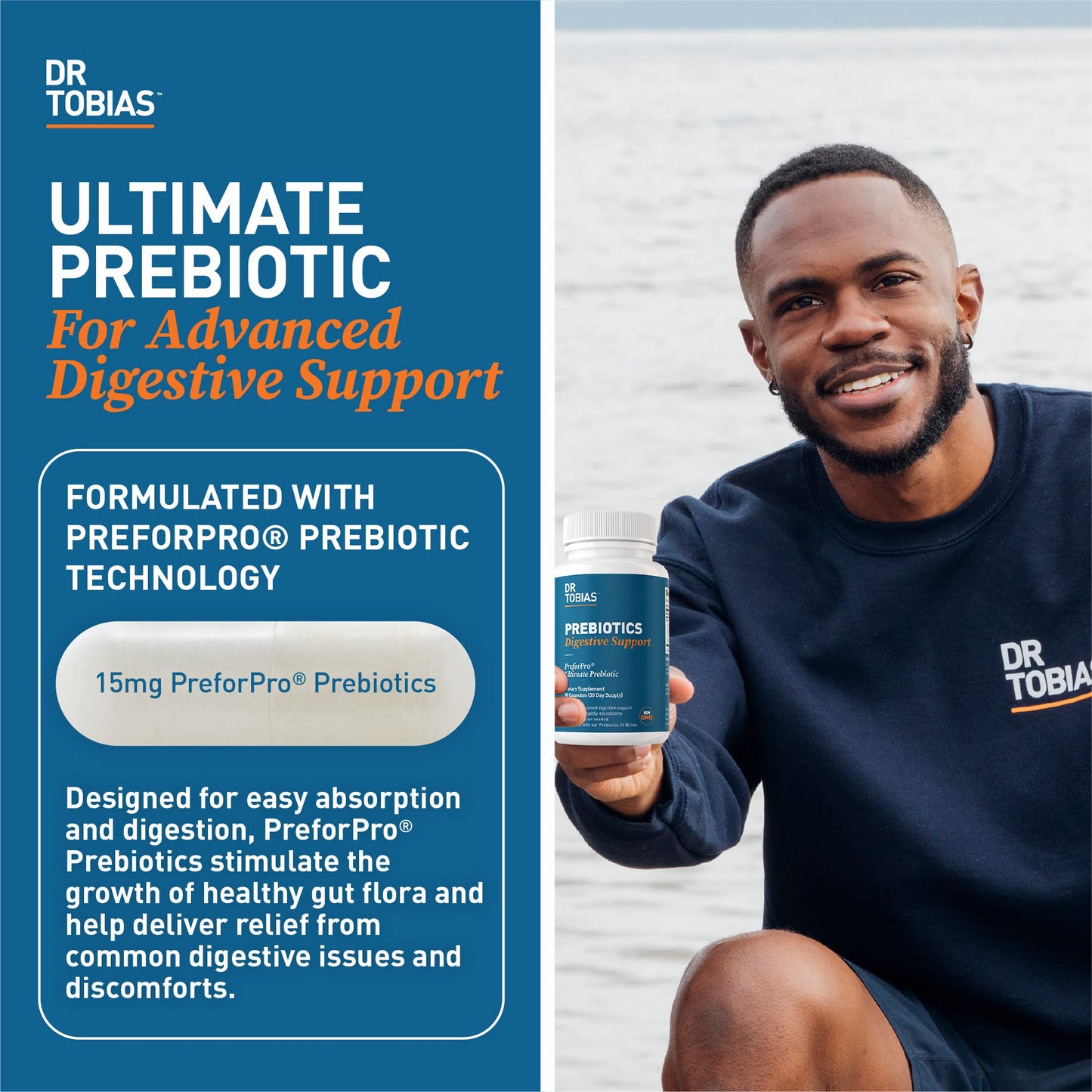 Dr. Tobias Prebiotics, Supports Digestion & Gut Health, Feed Good Probiotic Bacteria, Boost Gut Immune Function, Vegan & Non-GMO Gut Health Supplements for Men and Women