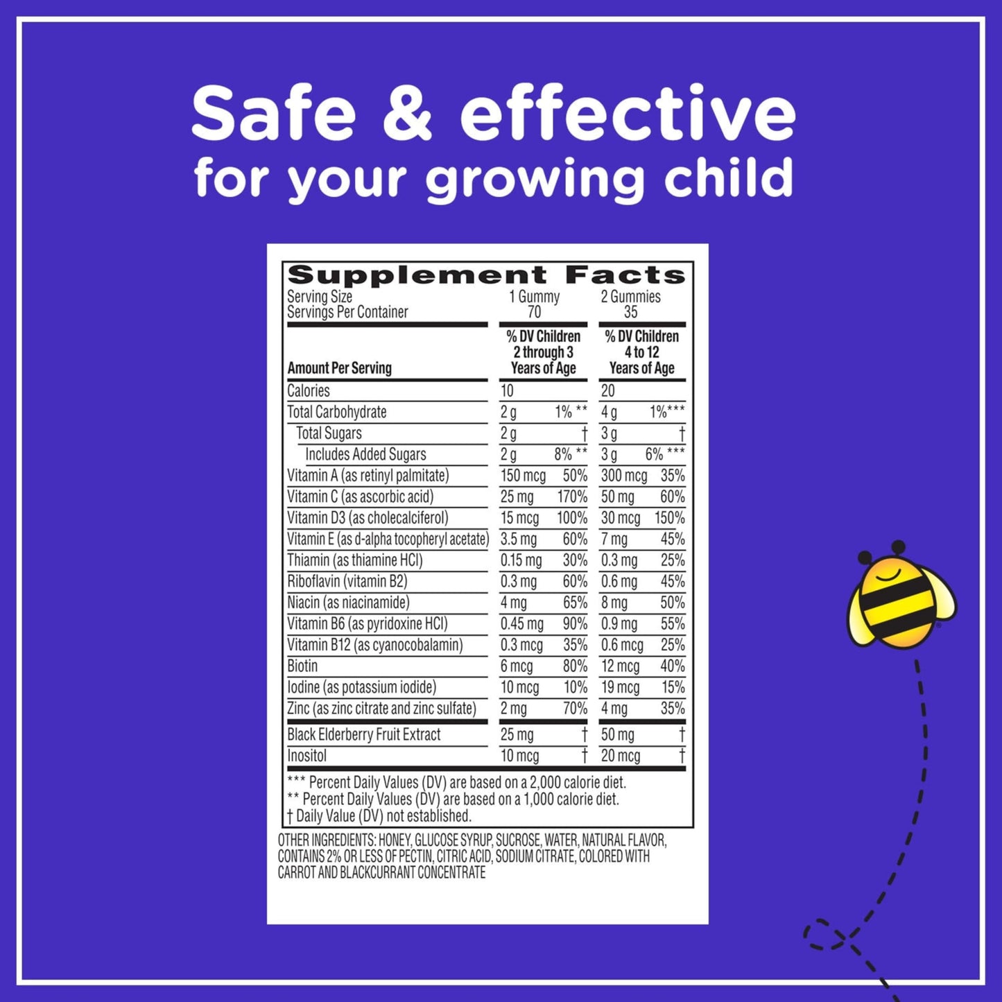 Zarbee’s Complete Kids Multivitamin Gummies + Immune Support, Berry Flavor, Honey-Sweetened, Gluten-Free & Gelatin-Free, Vitamins A, C, D3, E, B6, B12,