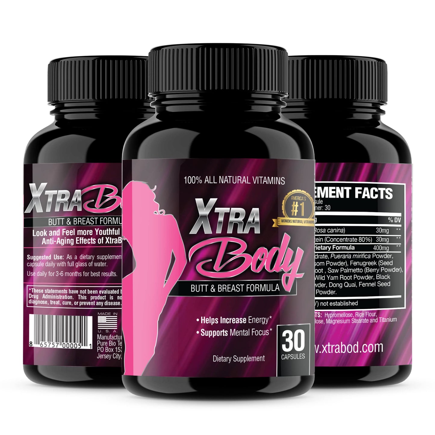 XtraBody Butt Enhancement and Breast Enlargement Supplement - Estrogen Enhancer - Increases Butt & Breast Size, Reduces Menstrual Symptoms & Provides an Extra Boost of Energy (1 Bottle=30 Capsules) Xtra BodyBuy Supplements Australia