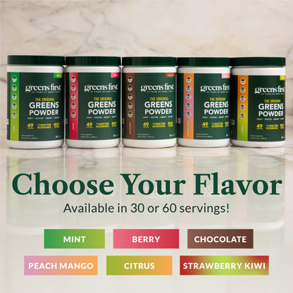 Greens First Original Greens Powder - 49 Superfoods - Organic Fruits & Veggies - Prebiotics, Probiotics & Digestive Enzymes - Antioxidant Smoothie - Dairy Free, Vegan & Non-GMO (Mint, 30 Servings) Greens FirstBuy Supplements Australia