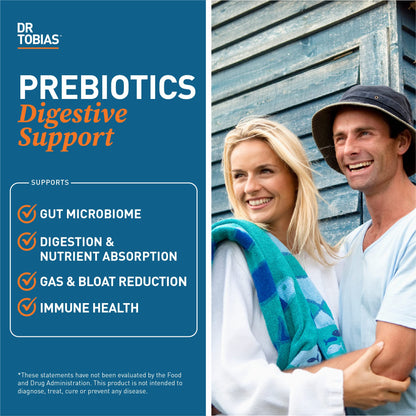 Dr. Tobias Prebiotics, Supports Digestion & Gut Health, Feed Good Probiotic Bacteria, Boost Gut Immune Function, Vegan & Non-GMO Gut Health Supplements for Men and Women