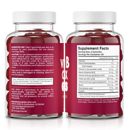 NEW AGE Vitamin B Complex Gummies with Vitamin B3, B6, & B12 – with Biotin, Folic Acid & Vitamin C – Gluten-Free, Vegan
