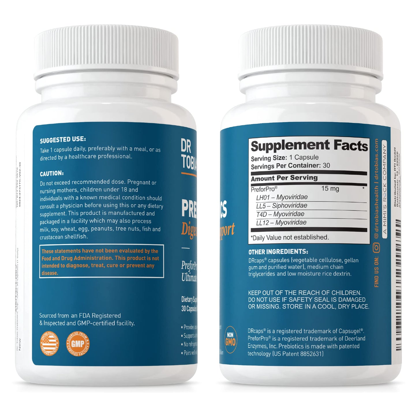 Dr. Tobias Prebiotics, Supports Digestion & Gut Health, Feed Good Probiotic Bacteria, Boost Gut Immune Function, Vegan & Non-GMO Gut Health Supplements for Men and Women