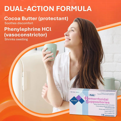 Rugby Hemorrhoidal Suppositories - Soothing and Shrinking Action for Internal Hemorrhoids with Cocoa Butter and Phenylephrine HCl, Easy Open Design - 12 Count RUGBY LABORATORIESBuy Supplements Australia