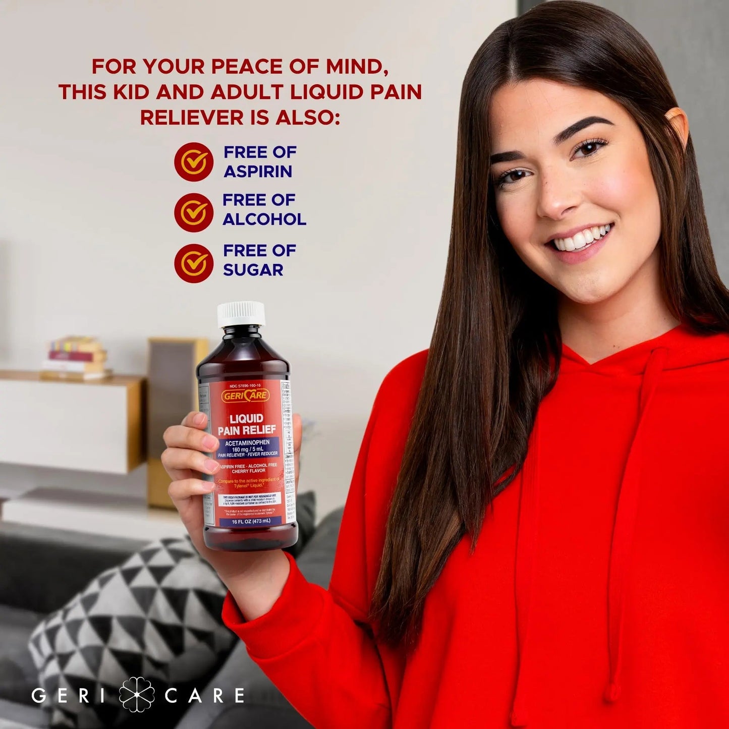 GeriCare Regular Strength Liquid Acetaminophen 160 mg, Pain Reliever, Fever Reducer, Aspirin & Alcohol Free, Cherry Flavored 16 Fl Oz (Pack of 2) GeriCareBuy Supplements Australia
