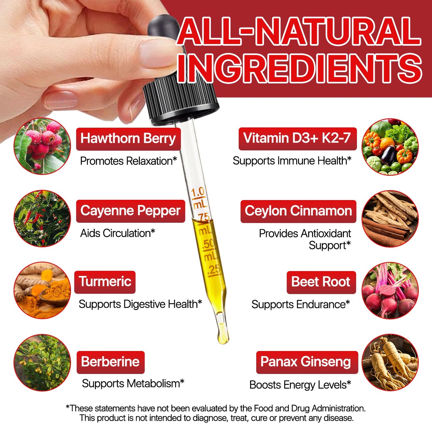 Cayenne Pepper Drops Supplement Liquid, Blend of Hawthorn Berry, Beetroot, Turmeric, VIT K2+D3, Daily Health Boost (2oz) REVIGLAM buy supplements Au