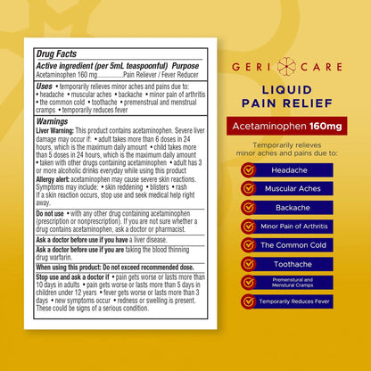 GeriCare Regular Strength Liquid Acetaminophen 160 mg, Pain Reliever, Fever Reducer, Aspirin & Alcohol Free, Cherry Flavored 16 Fl Oz (Pack of 2) GeriCareBuy Supplements Australia