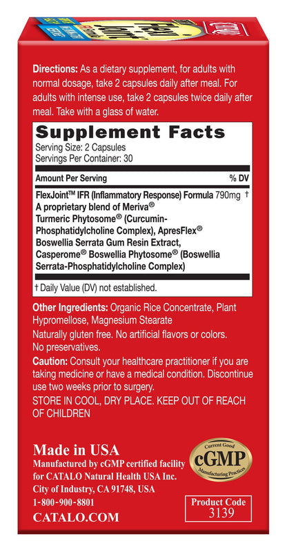 CATALO Extra FlexiJoint IFR Formula – with Meriva Turmeric Phytosome, ApresFlex & Casperome Boswellia – 60 Capsules CATALOBuy Supplements Australia