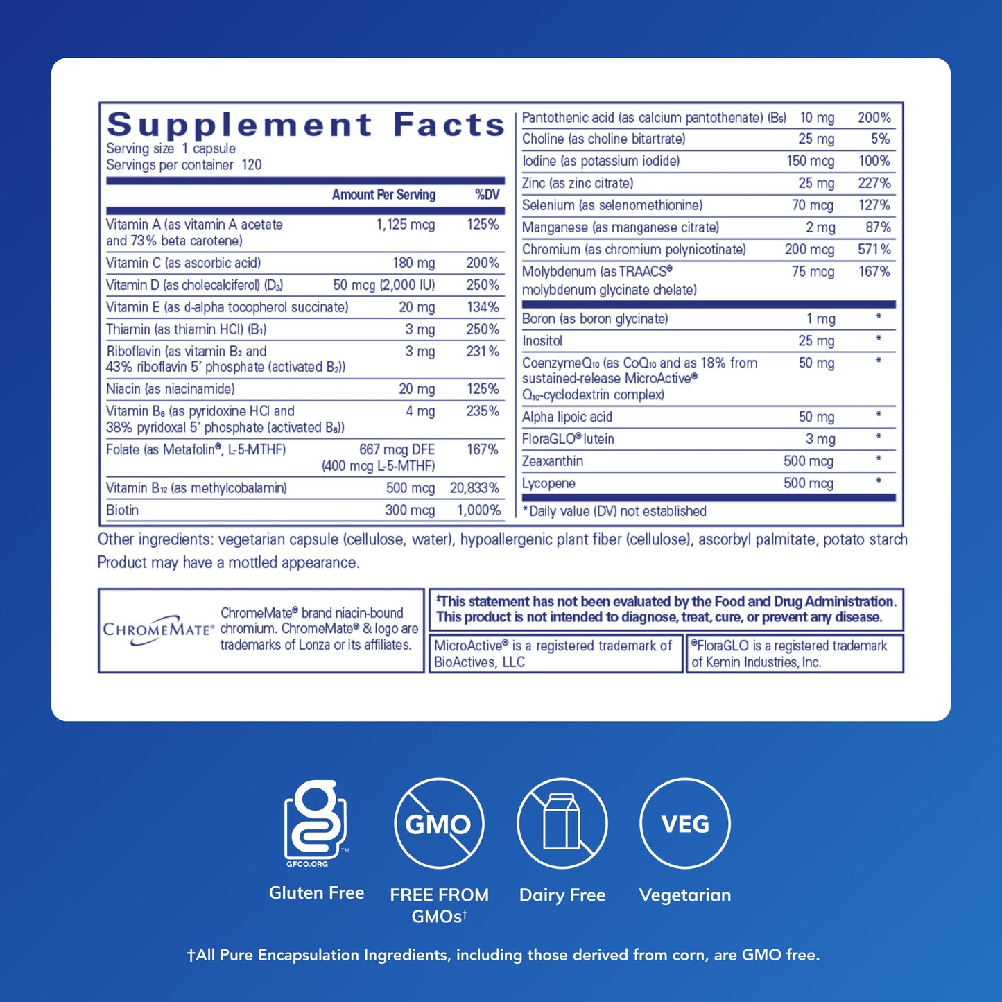 Pure Encapsulations O.N.E. Multivitamin - Once Daily Multivitamin with Antioxidant Complex Metafolin, CoQ10, and Lutein to Support Vision, Cognitive Function, and Cellular Health* - 120 Capsules Pure EncapsulationsBuy Supplements Australia