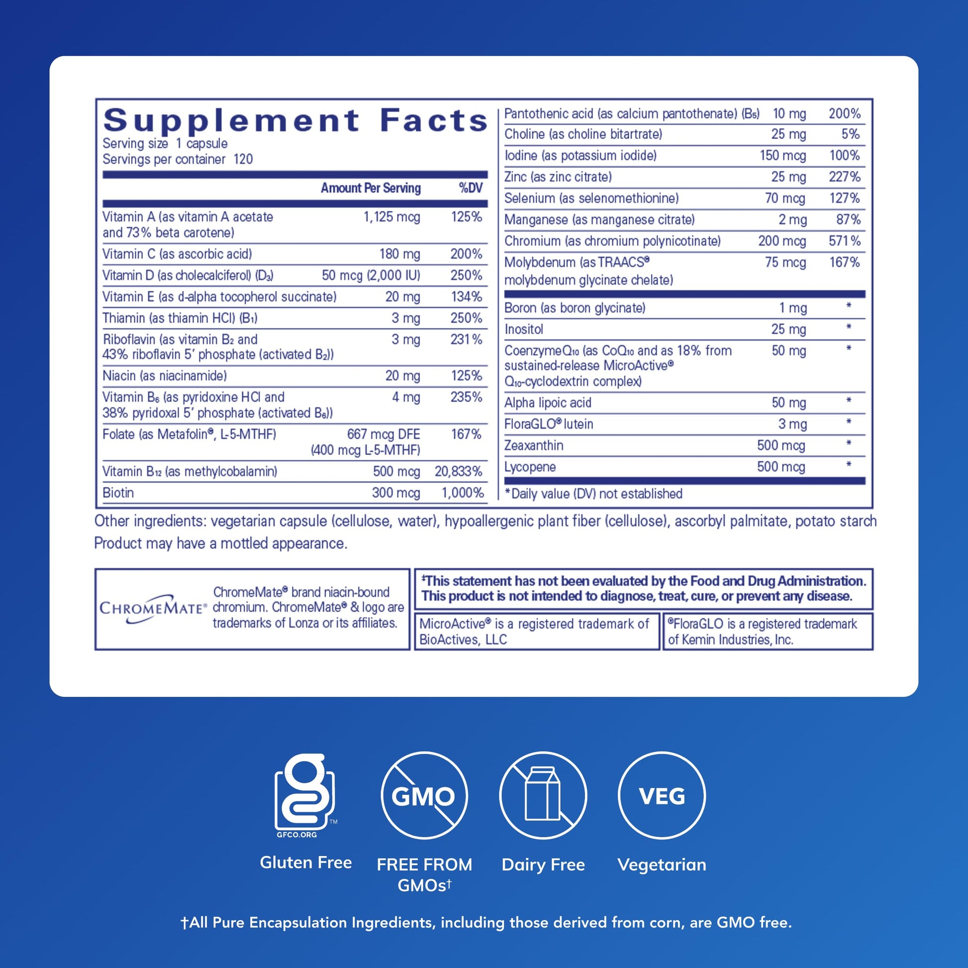 Pure Encapsulations O.N.E. Multivitamin - Once Daily Multivitamin with Antioxidant Complex Metafolin, CoQ10, and Lutein to Support Vision, Cognitive Function, and Cellular Health* - 120 Capsules Pure EncapsulationsBuy Supplements Australia
