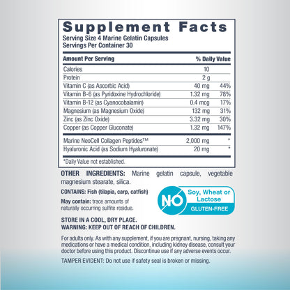 NeoCell Marine Collagen Peptides Capsules | 120 Pills | with Hyaluronic Acid | Plus Vitamin C | for Women and Men NeoCell buy supplements Au