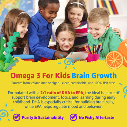 Kids Multivitamin Gummies with Iron, Sugar Free, Kids Daily Vitamins + Probiotics, Algae Omega 3 (EPA/DHA), A, C, D, Methyl B12, Folate, B6, Zinc, Biotin Nextdia